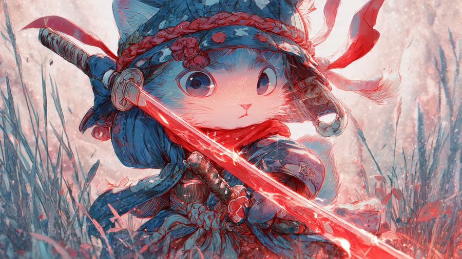 Samurai Cat Warrior Watercolor Fantasy